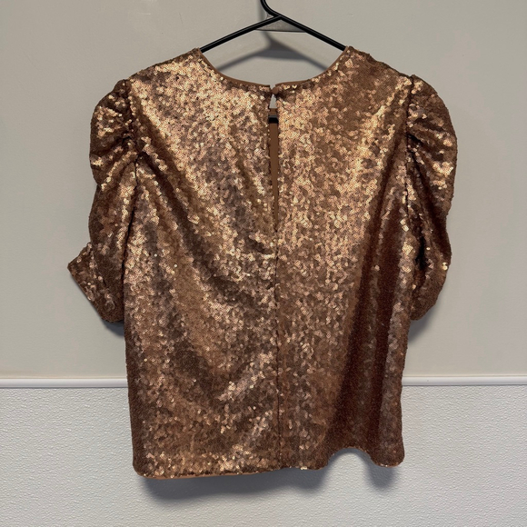 Women's Abercrombie & Fitch M Gold Bronze Sequin Puff Sleeve Blouse New NWOT - Picture 3 of 16